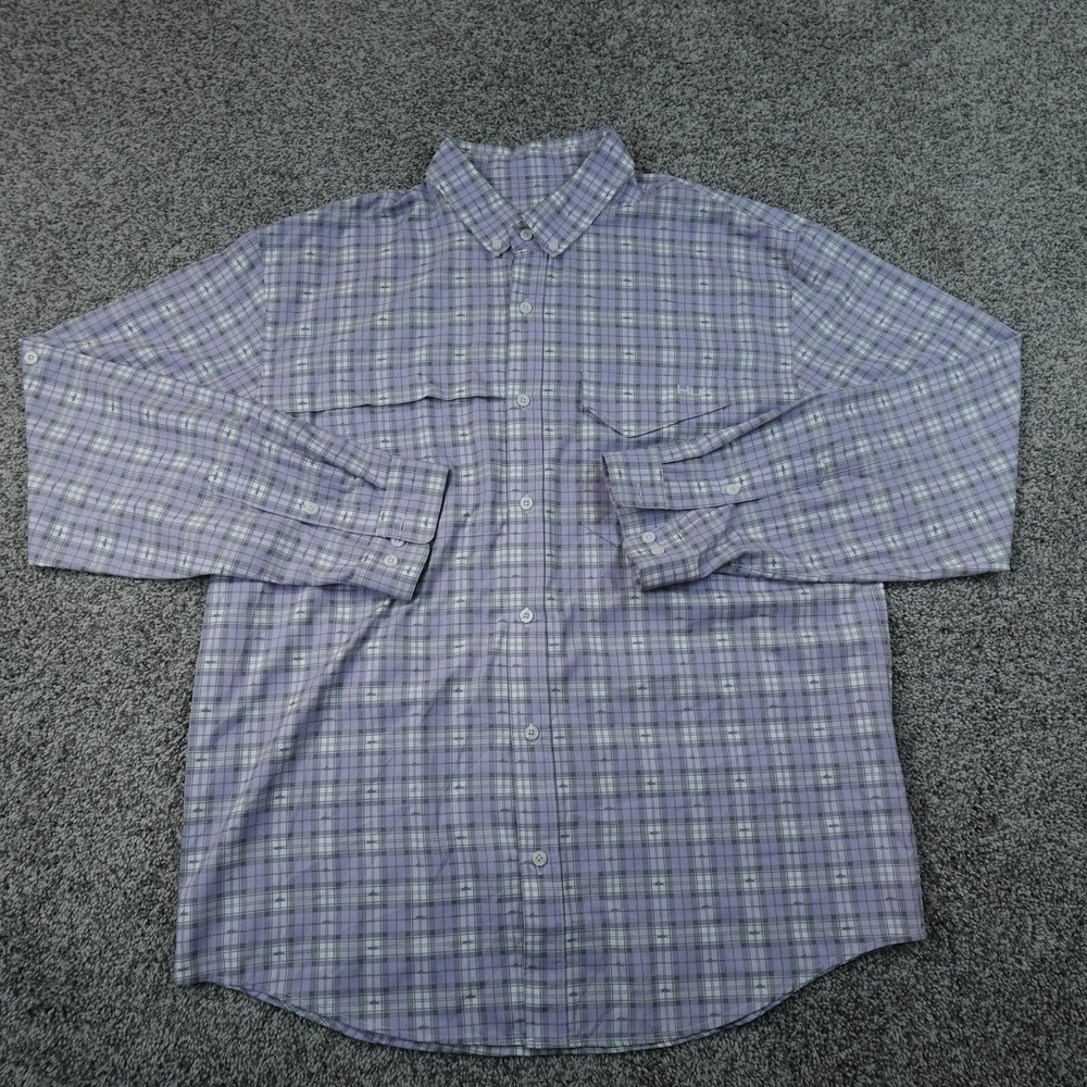 Huk Shirt Mens L Purple Plaid Performance Fishing Button Up Long Sleeve Outdoor